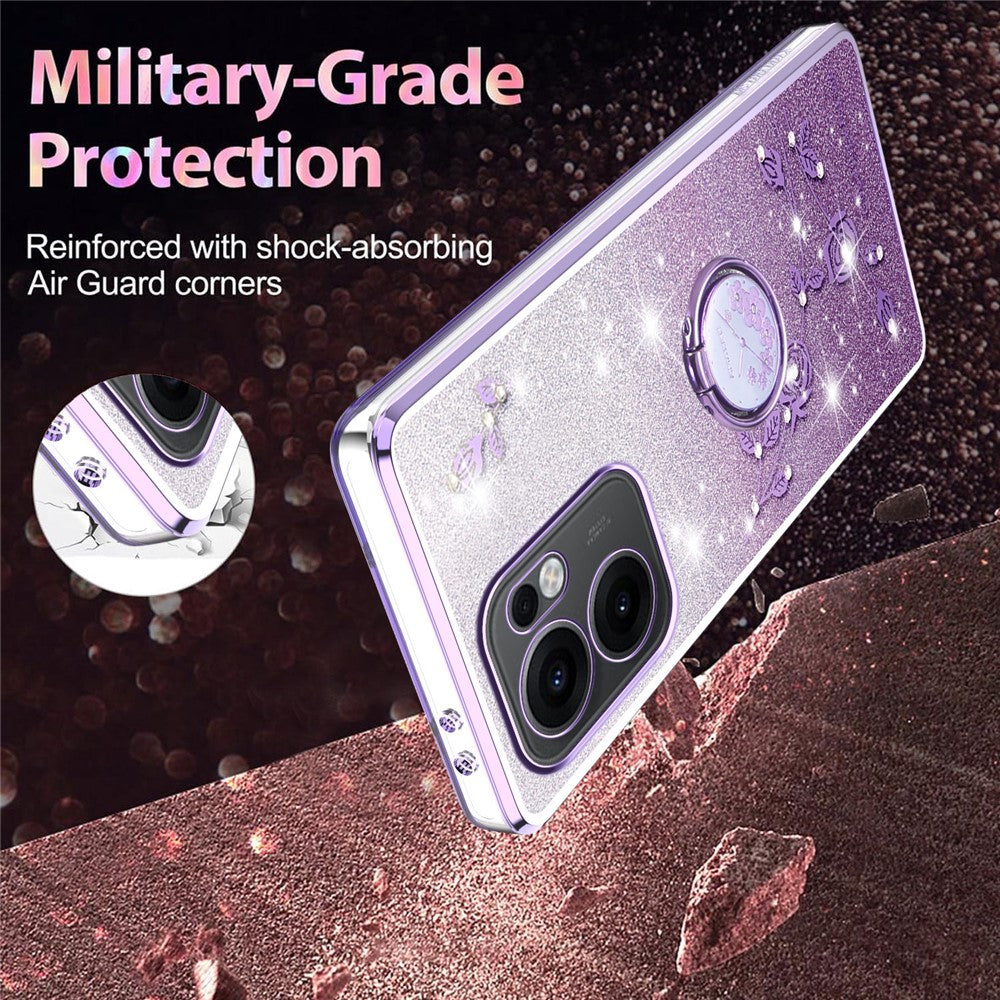 KADEM For Oppo Reno13 F 5G Case Ring Kickstand TPU Flowers Phone Cover Gradient Glitter - Purple