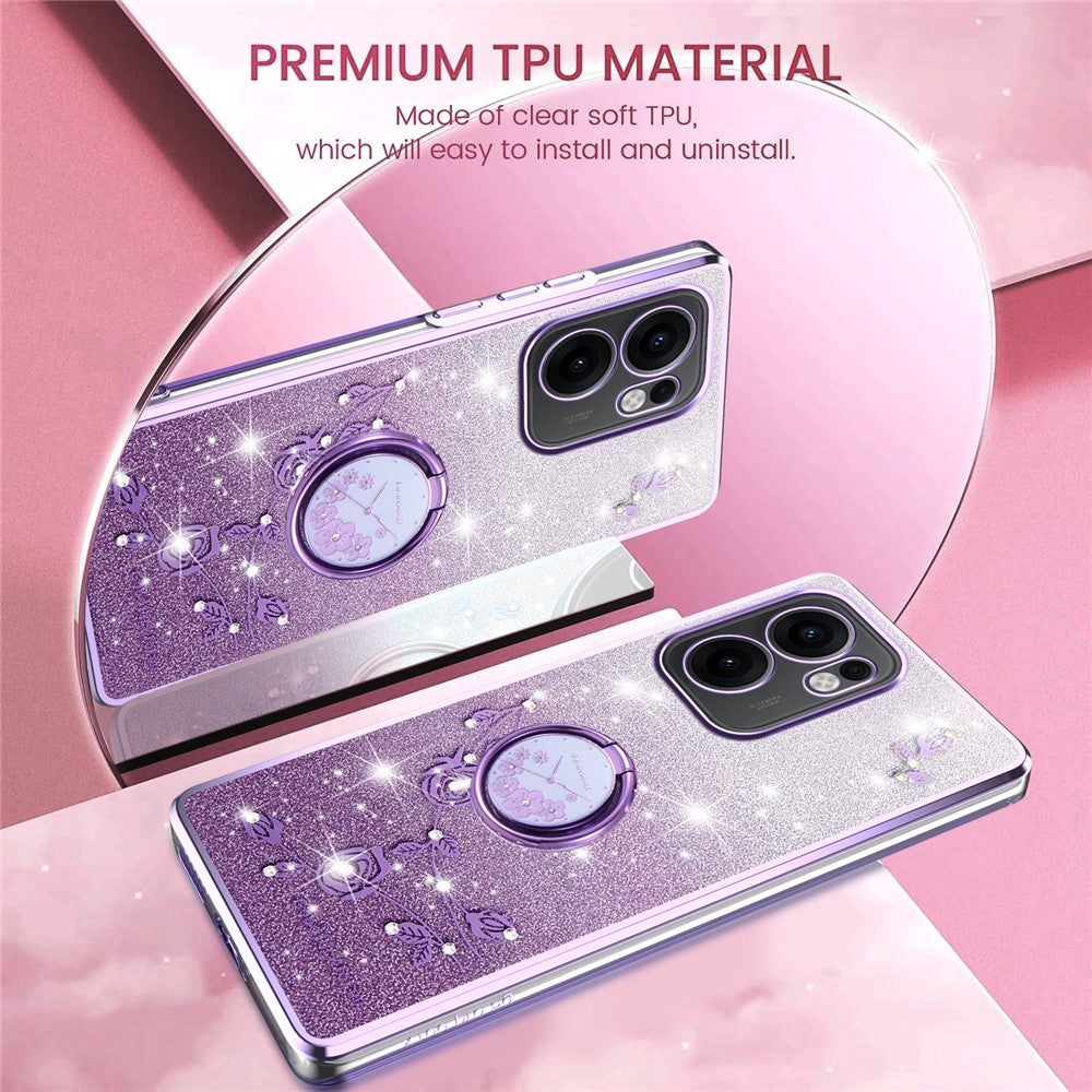 KADEM For Oppo Reno13 F 5G Case Ring Kickstand TPU Flowers Phone Cover Gradient Glitter - Purple