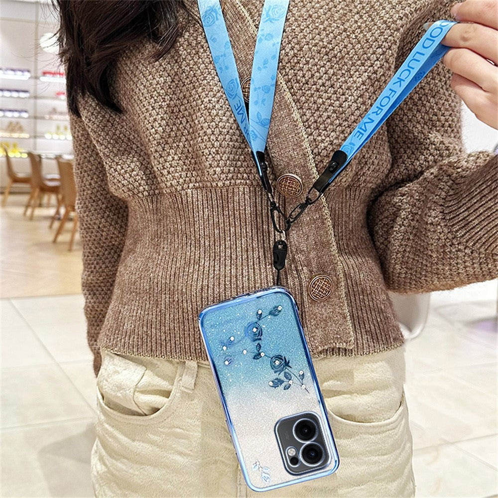 KADEM For Oppo Reno13 F 5G Case Flower Pattern TPU Gradient Phone Cover with Lanyards - Blue
