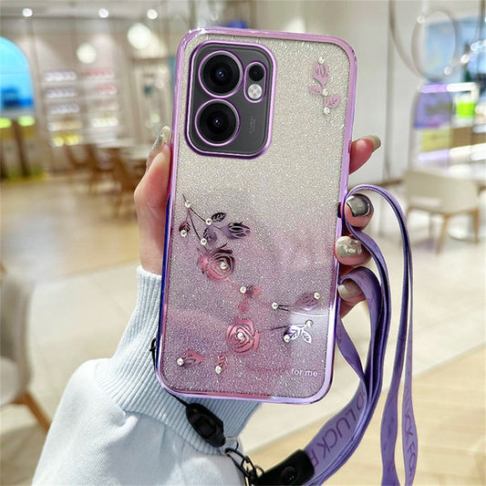 KADEM For Oppo Reno13 F 5G Case Flower Pattern TPU Gradient Phone Cover with Lanyards - Purple