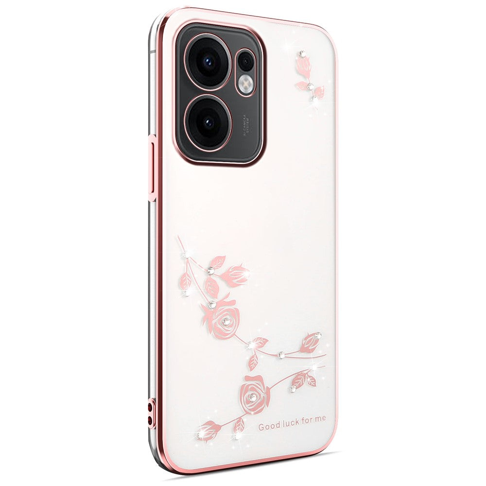 KADEM For Oppo Reno13 F 5G Case Flower Rhinestone Decor Electroplating TPU Phone Cover - Rose Gold