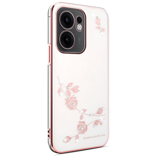 KADEM For Oppo Reno13 F 5G Case Flower Rhinestone Decor Electroplating TPU Phone Cover - Rose Gold
