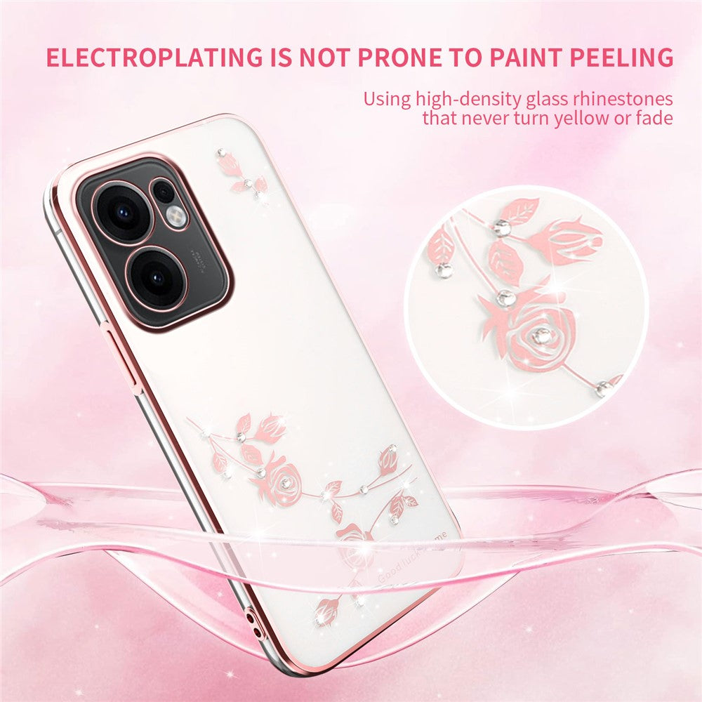 KADEM For Oppo Reno13 F 5G Case Flower Rhinestone Decor Electroplating TPU Phone Cover - Rose Gold