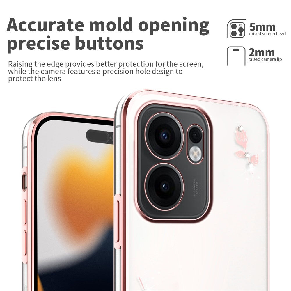 KADEM For Oppo Reno13 F 5G Case Flower Rhinestone Decor Electroplating TPU Phone Cover - Rose Gold