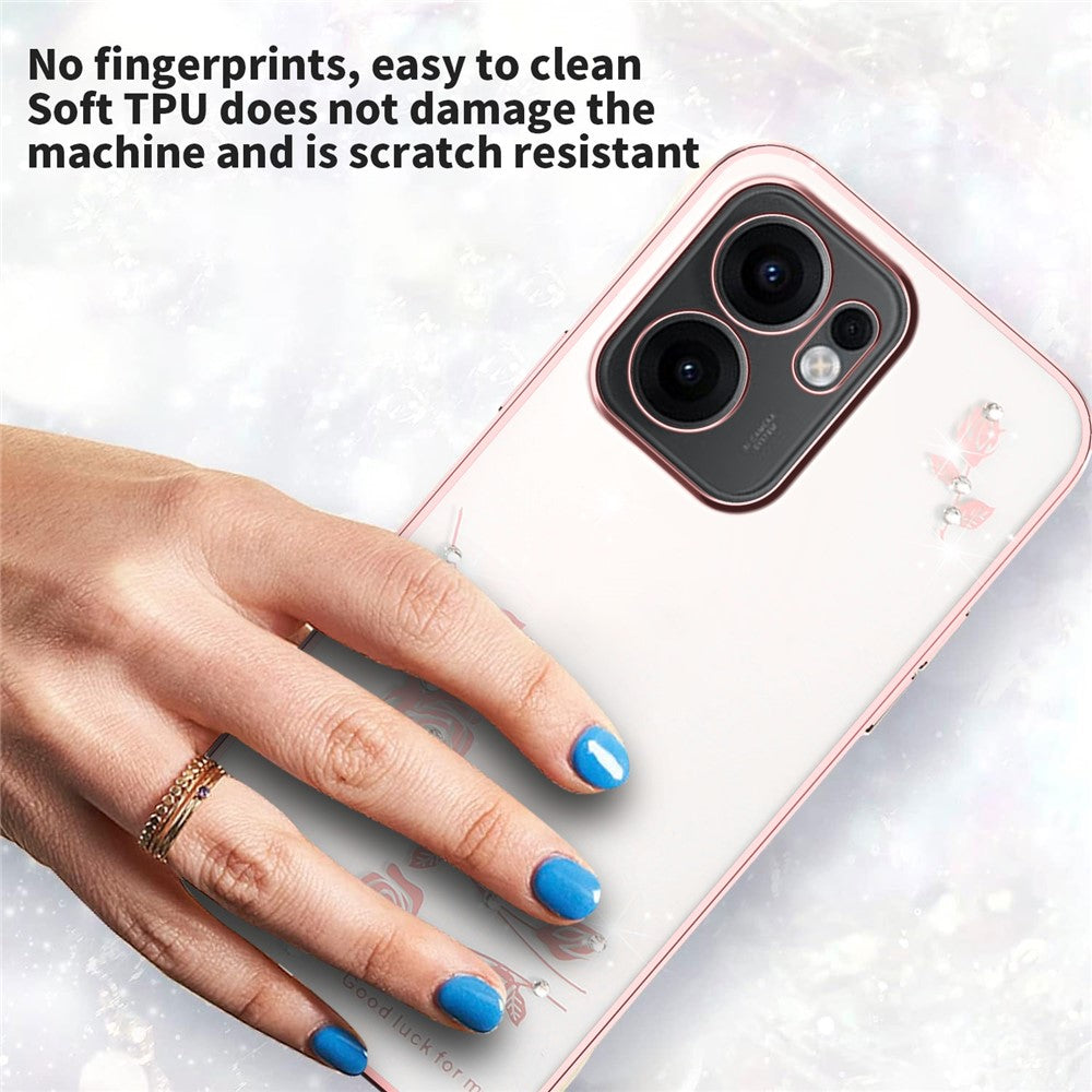 KADEM For Oppo Reno13 F 5G Case Flower Rhinestone Decor Electroplating TPU Phone Cover - Rose Gold