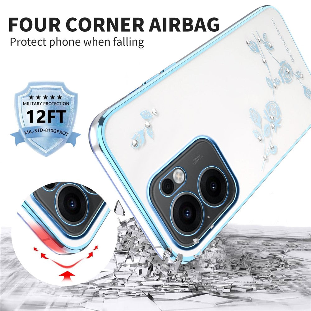 KADEM For Oppo Reno13 F 5G Case Flower Rhinestone Decor Electroplating TPU Phone Cover - Blue