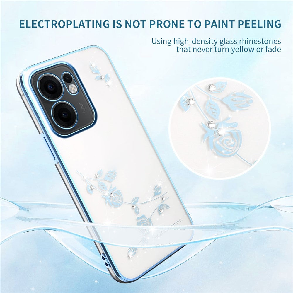KADEM For Oppo Reno13 F 5G Case Flower Rhinestone Decor Electroplating TPU Phone Cover - Blue