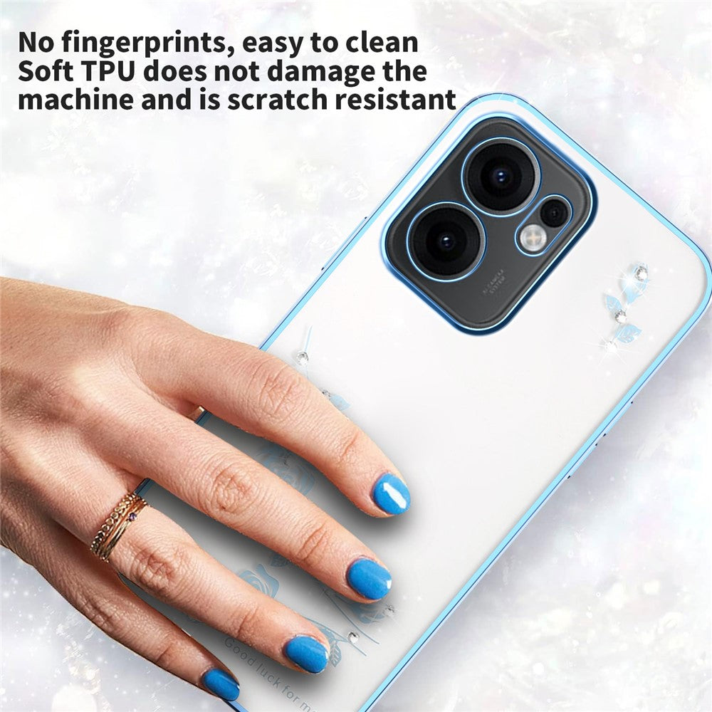 KADEM For Oppo Reno13 F 5G Case Flower Rhinestone Decor Electroplating TPU Phone Cover - Blue