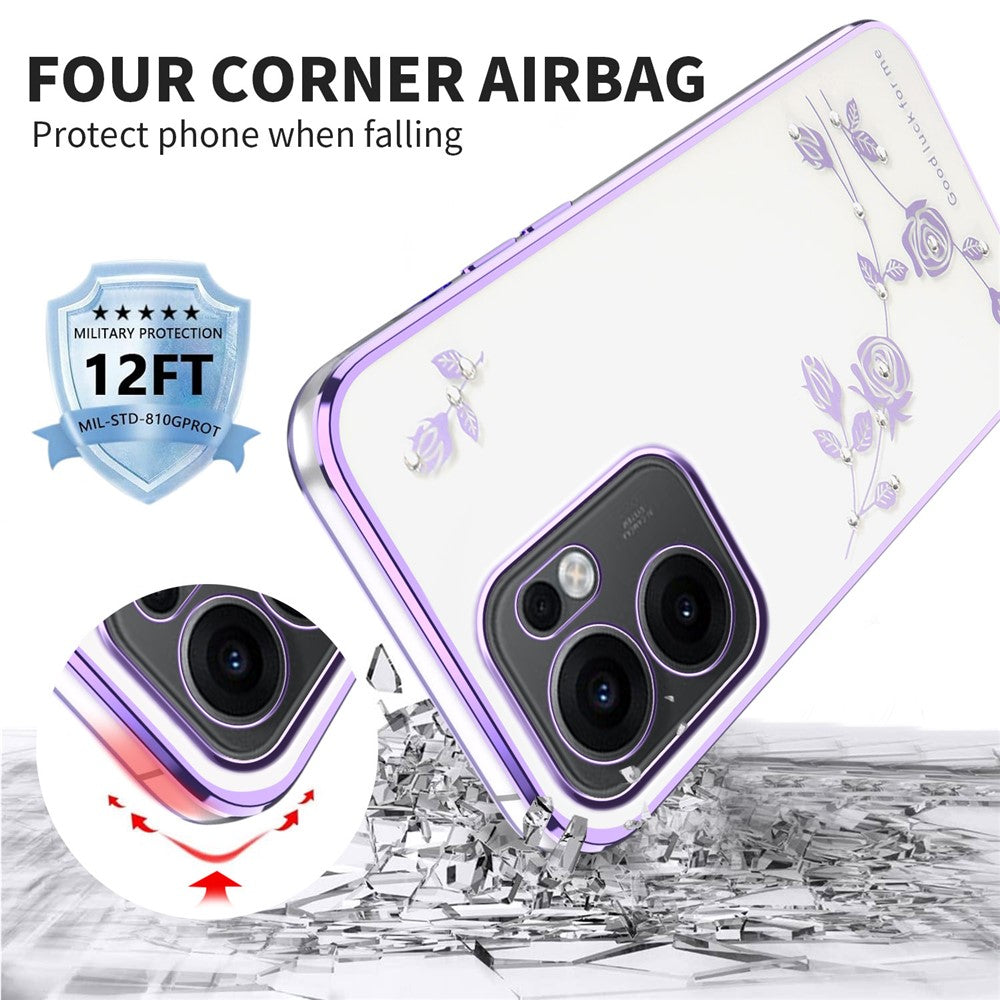 KADEM For Oppo Reno13 F 5G Case Flower Rhinestone Decor Electroplating TPU Phone Cover - Purple