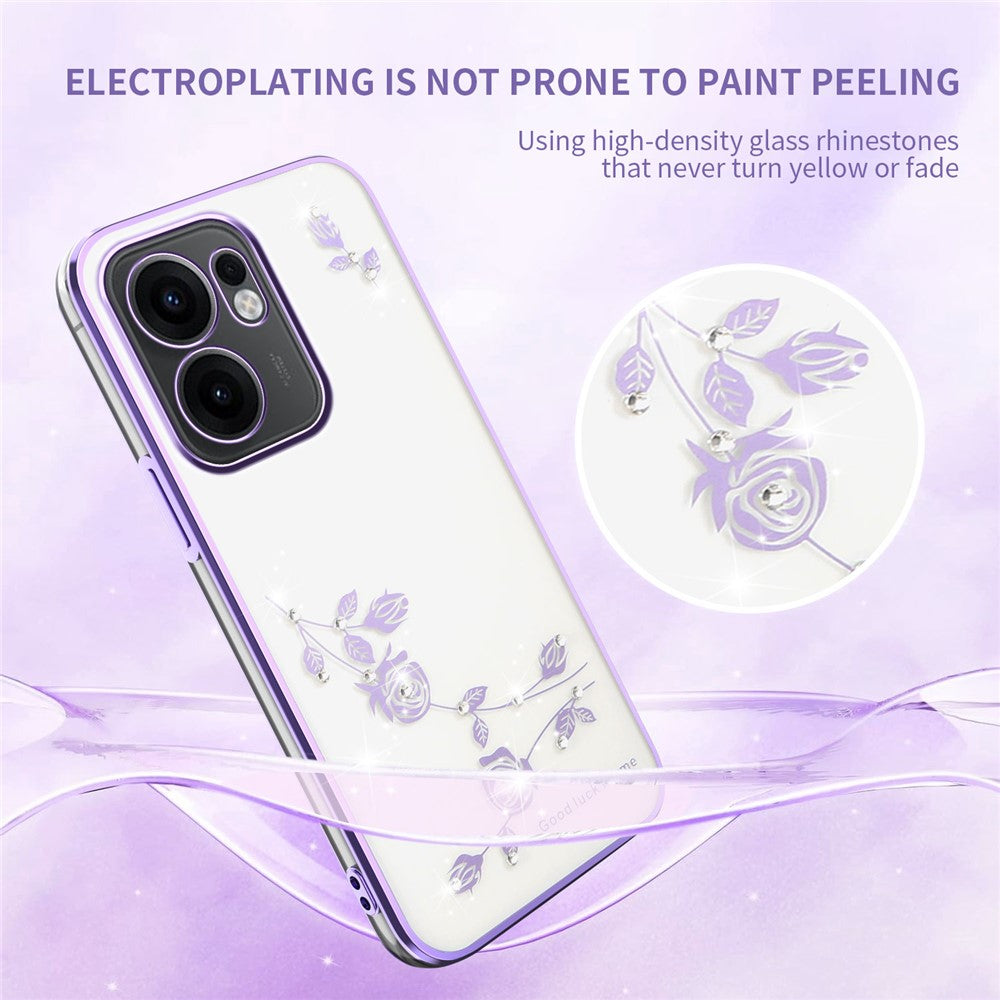 KADEM For Oppo Reno13 F 5G Case Flower Rhinestone Decor Electroplating TPU Phone Cover - Purple