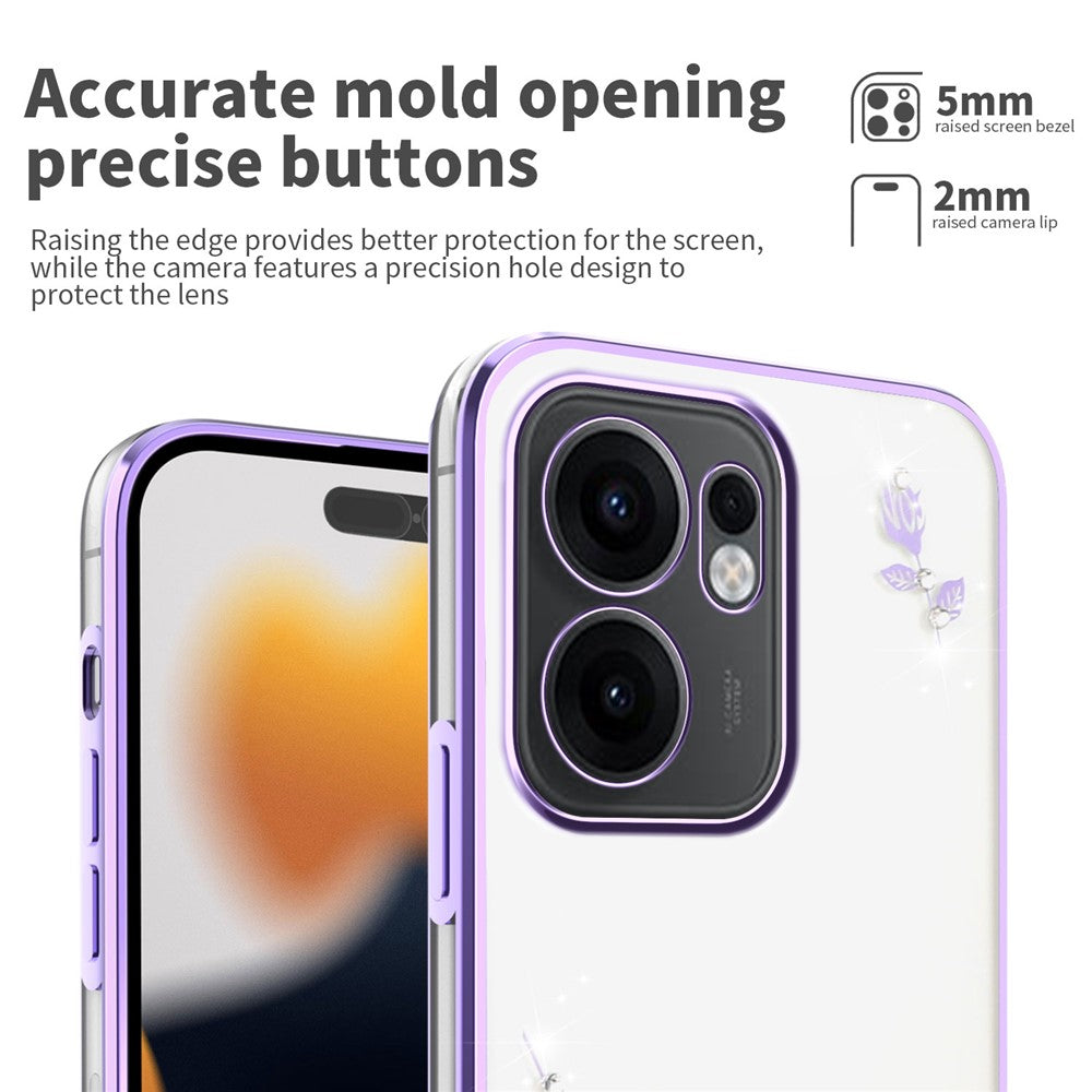 KADEM For Oppo Reno13 F 5G Case Flower Rhinestone Decor Electroplating TPU Phone Cover - Purple