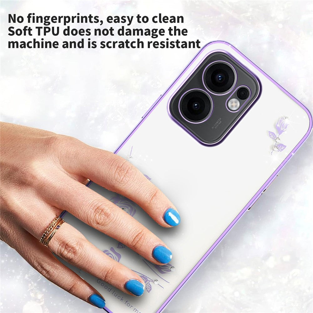 KADEM For Oppo Reno13 F 5G Case Flower Rhinestone Decor Electroplating TPU Phone Cover - Purple