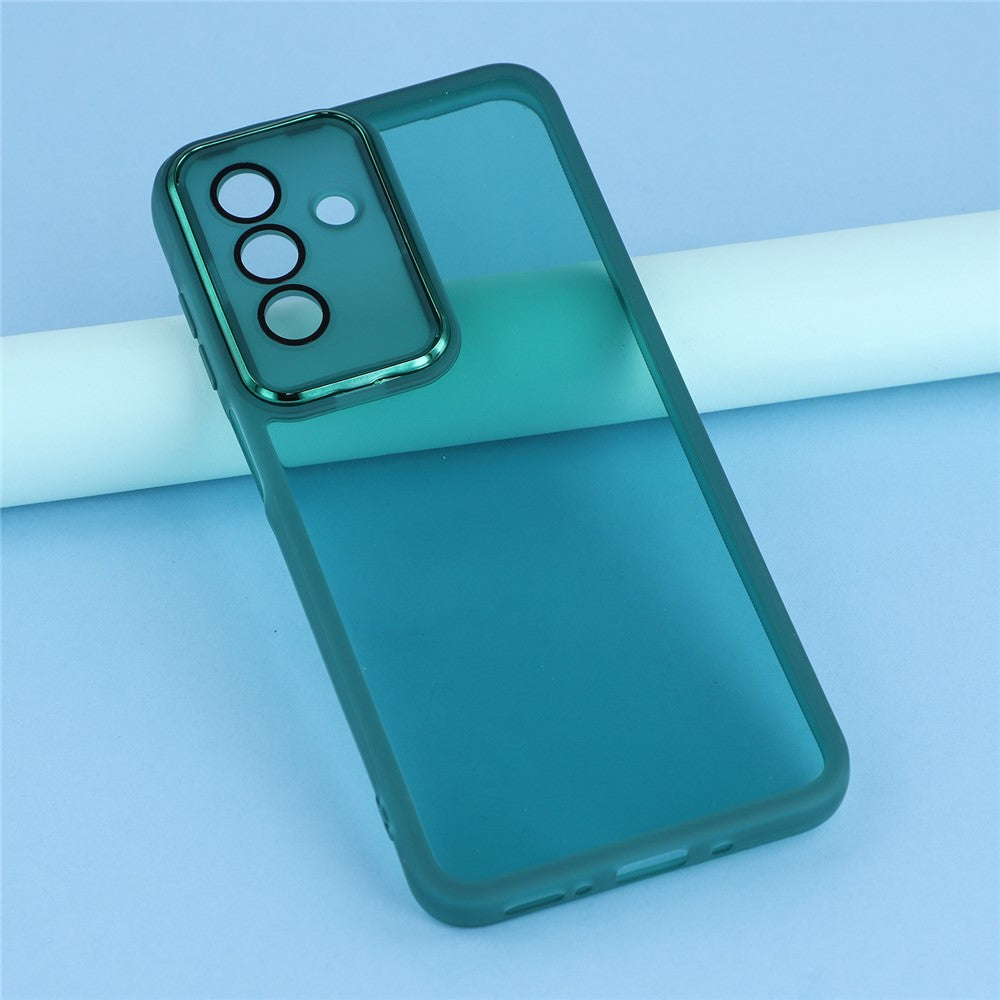 For Samsung Galaxy A17 5G Case Electroplated Camera Frame TPU Phone Cover - Transparent Army Green