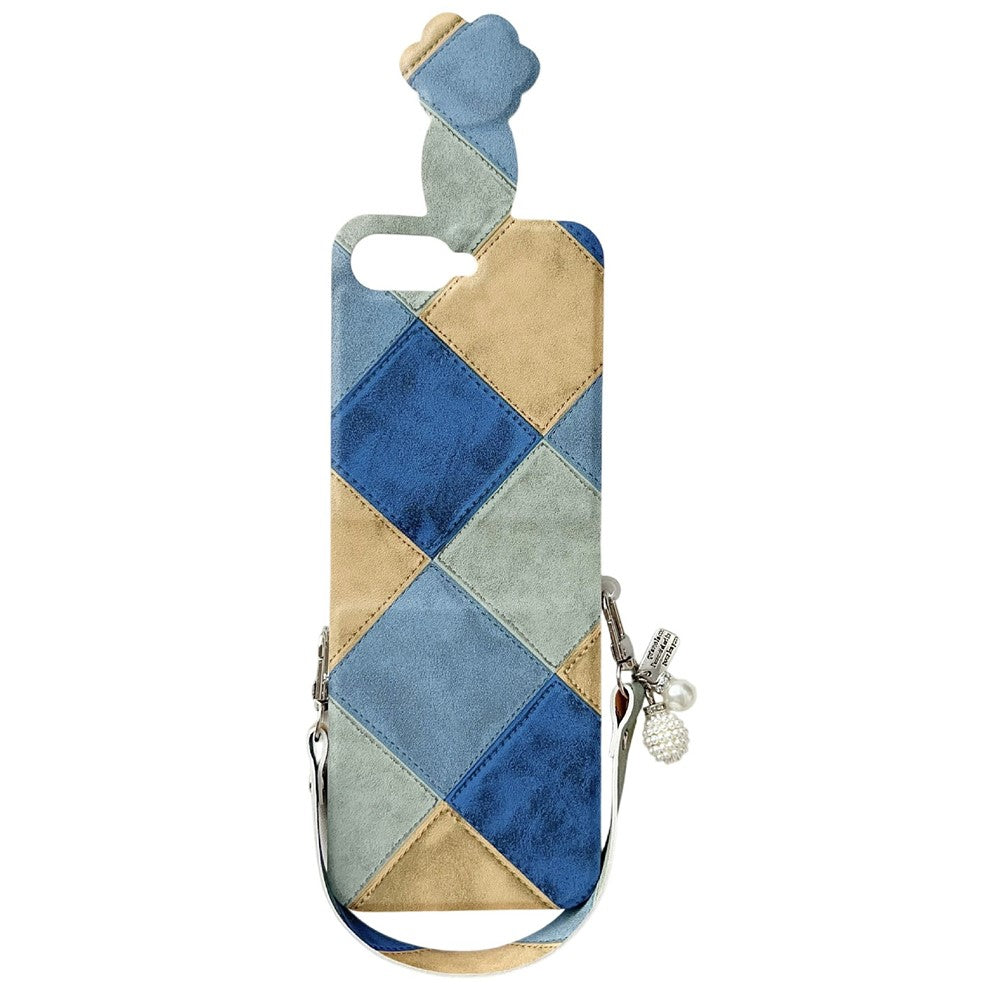 For Samsung Galaxy Z Flip7 FE 5G / Z Flip6 5G Case Retro Rhombus Cat Claw Clasp PU + PC Phone Cover with Strap - Blue  /  Yellow