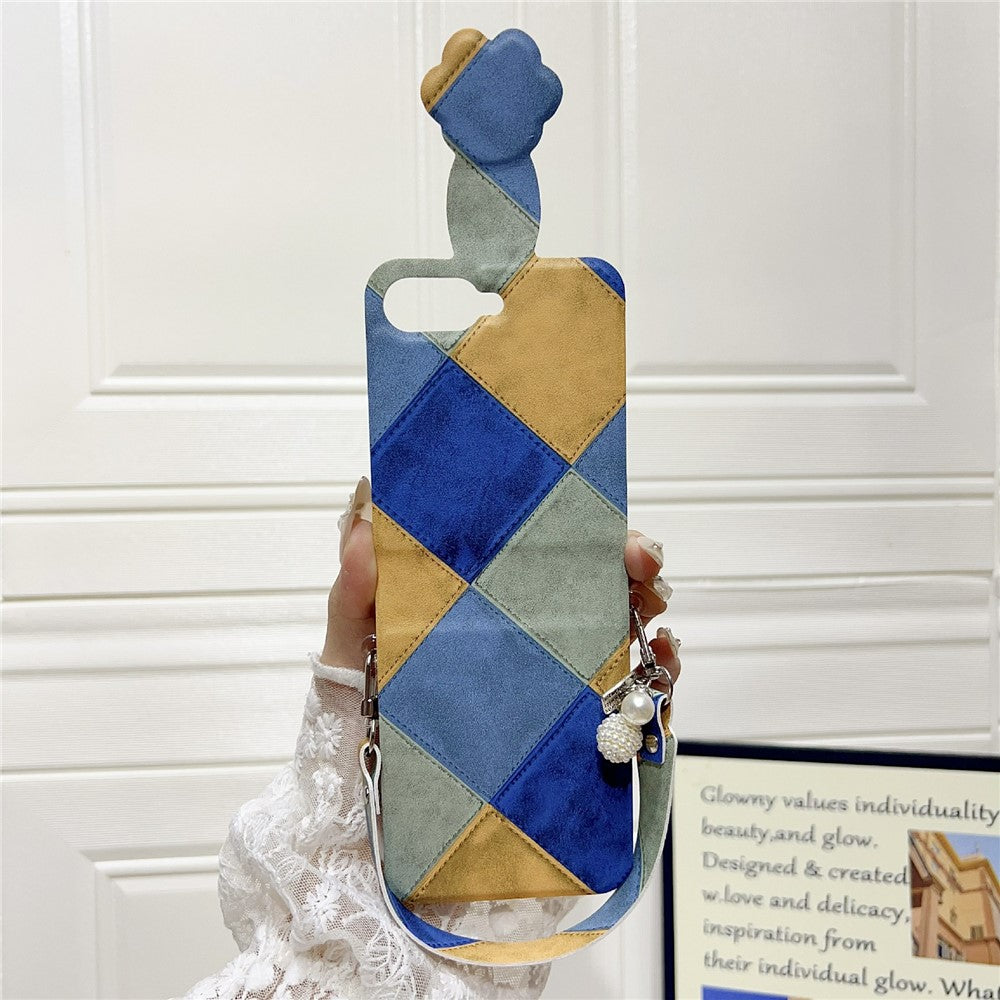 For Samsung Galaxy Z Flip7 FE 5G / Z Flip6 5G Case Retro Rhombus Cat Claw Clasp PU + PC Phone Cover with Strap - Blue  /  Yellow