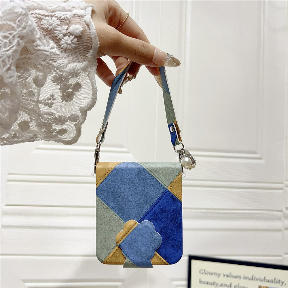 For Samsung Galaxy Z Flip7 FE 5G / Z Flip6 5G Case Retro Rhombus Cat Claw Clasp PU + PC Phone Cover with Strap - Pink