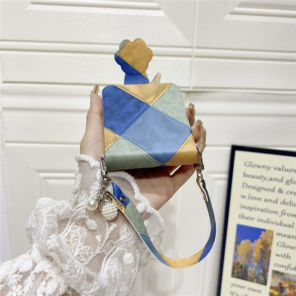 For Samsung Galaxy Z Flip7 FE 5G / Z Flip6 5G Case Retro Rhombus Cat Claw Clasp PU + PC Phone Cover with Strap - Pink