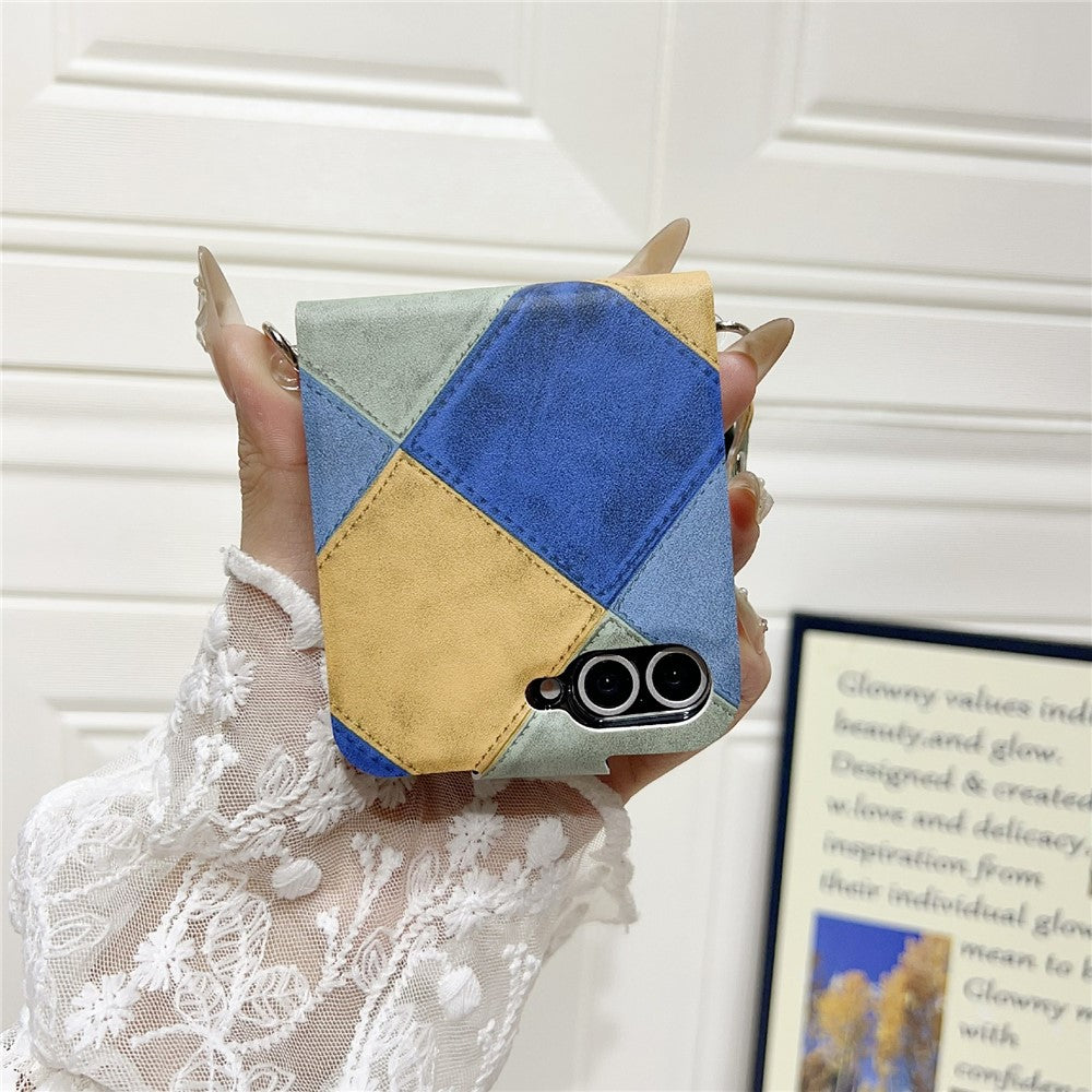 For Samsung Galaxy Z Flip7 FE 5G / Z Flip6 5G Case Retro Rhombus Cat Claw Clasp PU + PC Phone Cover with Strap - Khaki