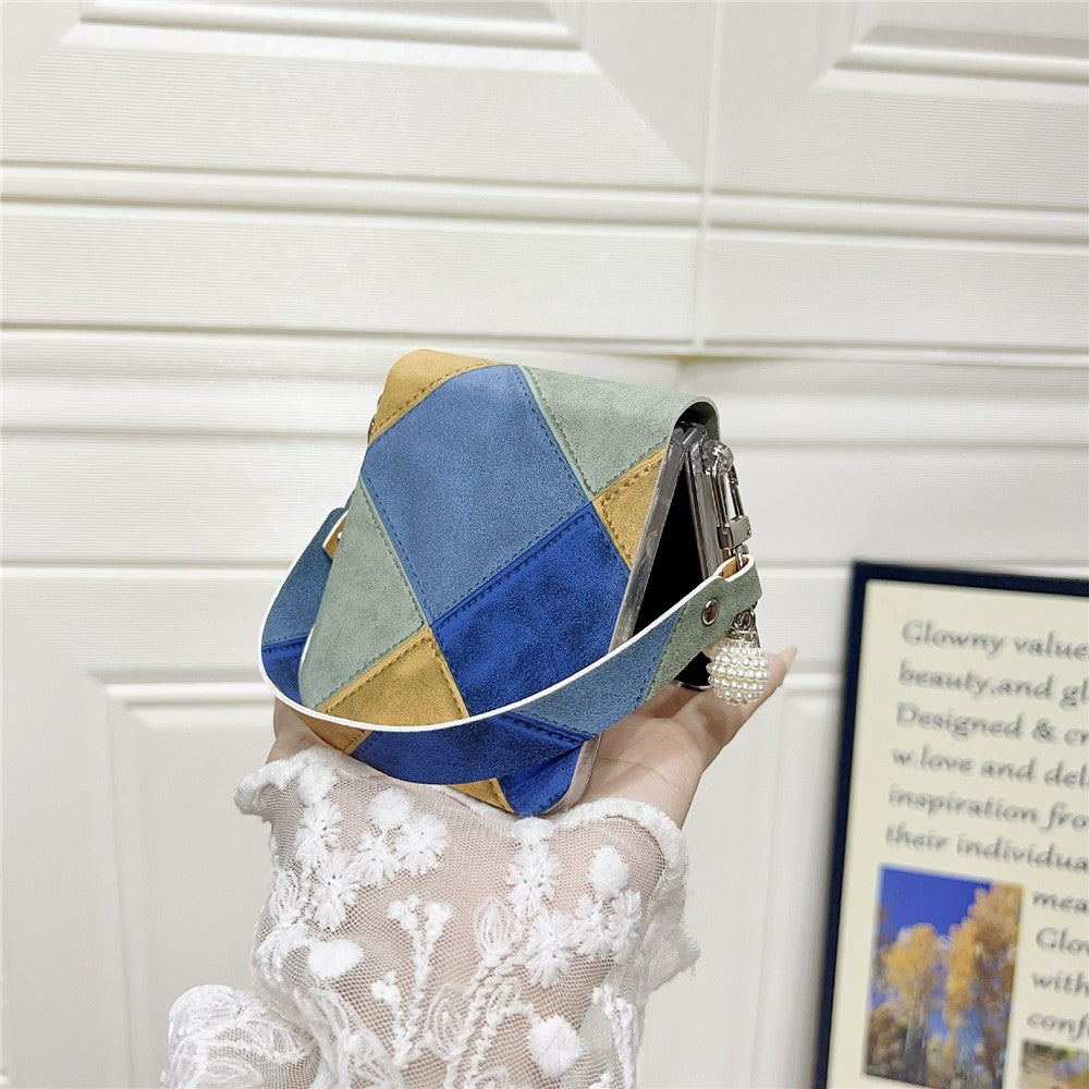 For Samsung Galaxy Z Flip7 FE 5G / Z Flip6 5G Case Retro Rhombus Cat Claw Clasp PU + PC Phone Cover with Strap - Khaki