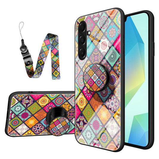 For Samsung Galaxy A17 5G Case Kickstand Ethnic Pattern Tempered Glass Phone Cover with Strap - Color Pattern