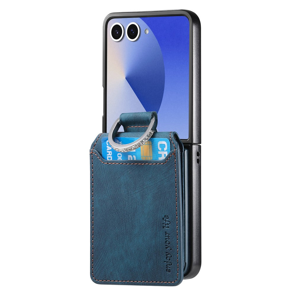 For Samsung Galaxy Z Flip7 5G Case Card Holder Kickstand Retro Texture Leather Back Cover - Blue