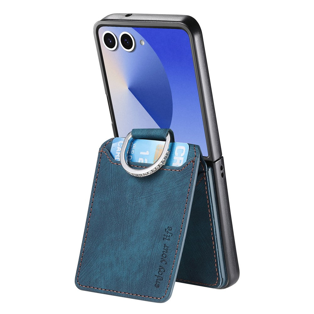 For Samsung Galaxy Z Flip7 5G Case Card Holder Kickstand Retro Texture Leather Back Cover - Blue