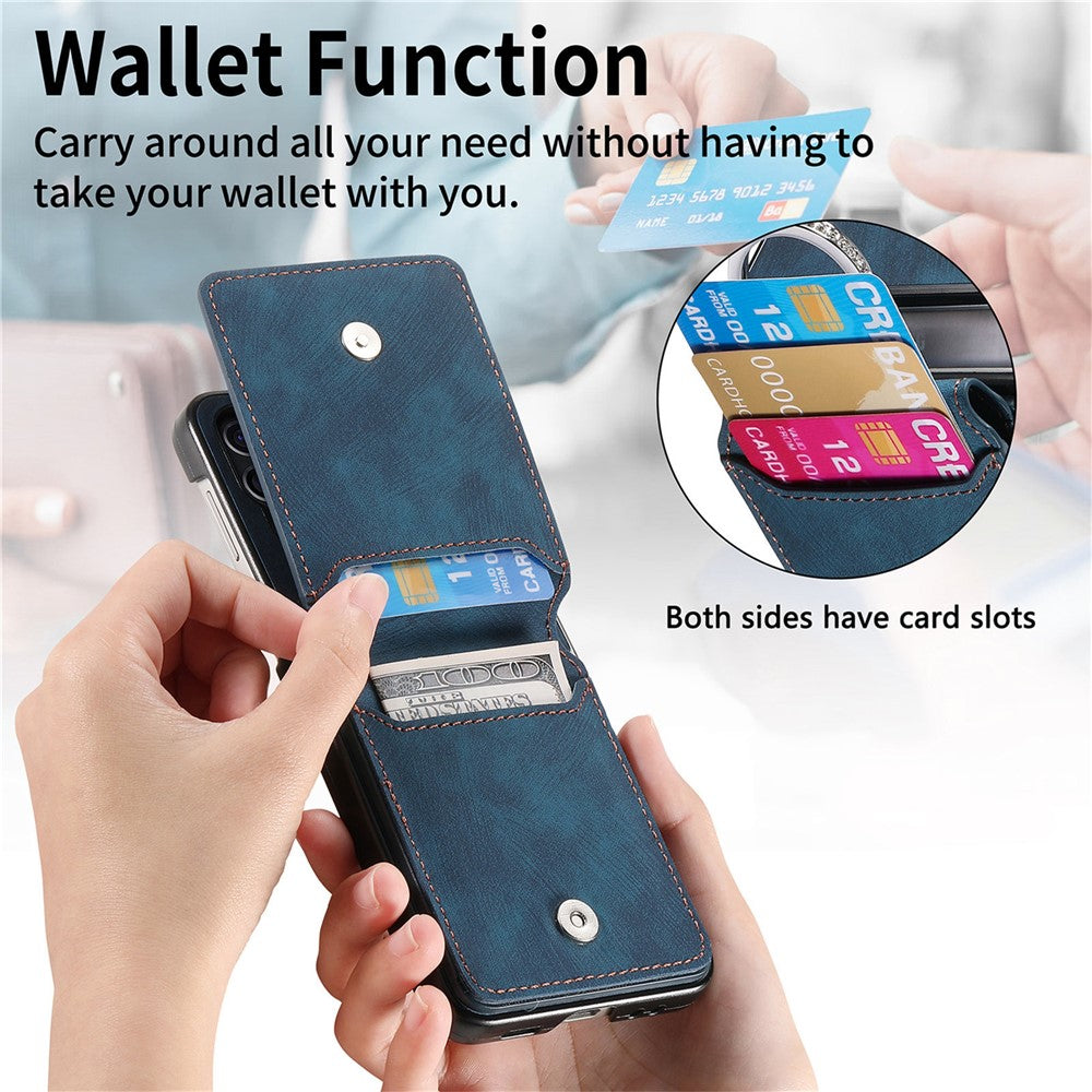 For Samsung Galaxy Z Flip7 5G Case Card Holder Kickstand Retro Texture Leather Back Cover - Blue