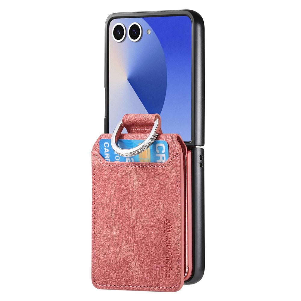 For Samsung Galaxy Z Flip7 5G Case Card Holder Kickstand Retro Texture Leather Back Cover - Pink