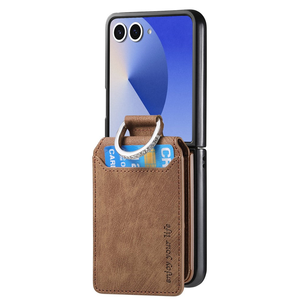 For Samsung Galaxy Z Flip7 5G Case Card Holder Kickstand Retro Texture Leather Back Cover - Brown