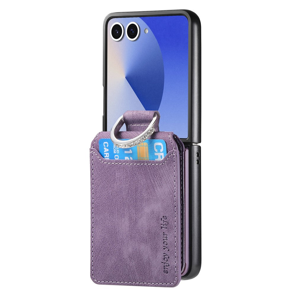 For Samsung Galaxy Z Flip7 5G Case Card Holder Kickstand Retro Texture Leather Back Cover - Purple