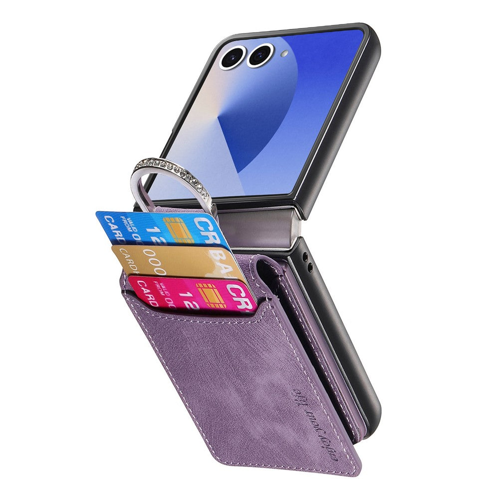 For Samsung Galaxy Z Flip7 5G Case Card Holder Kickstand Retro Texture Leather Back Cover - Purple