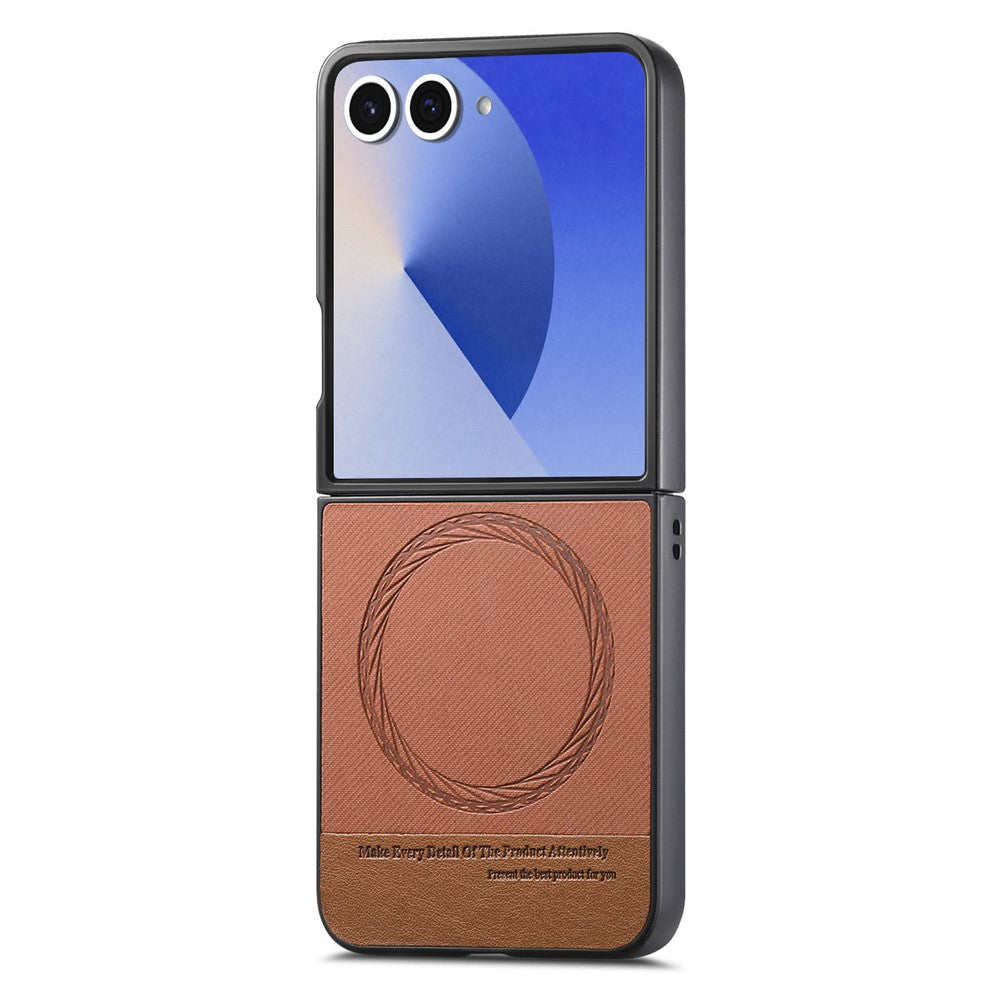 For Samsung Galaxy Z Flip7 5G Case Compatible with MagSafe Denim Texture Leather + PC Shockproof Phone Cover - Brown