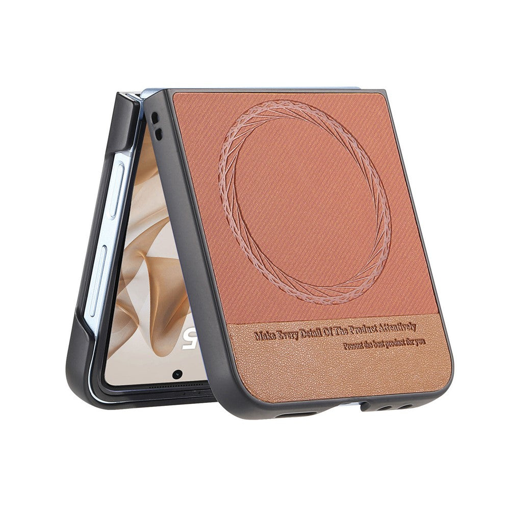 For Samsung Galaxy Z Flip7 5G Case Compatible with MagSafe Denim Texture Leather + PC Shockproof Phone Cover - Brown
