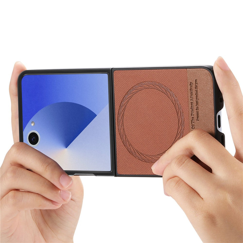 For Samsung Galaxy Z Flip7 5G Case Compatible with MagSafe Denim Texture Leather + PC Shockproof Phone Cover - Brown