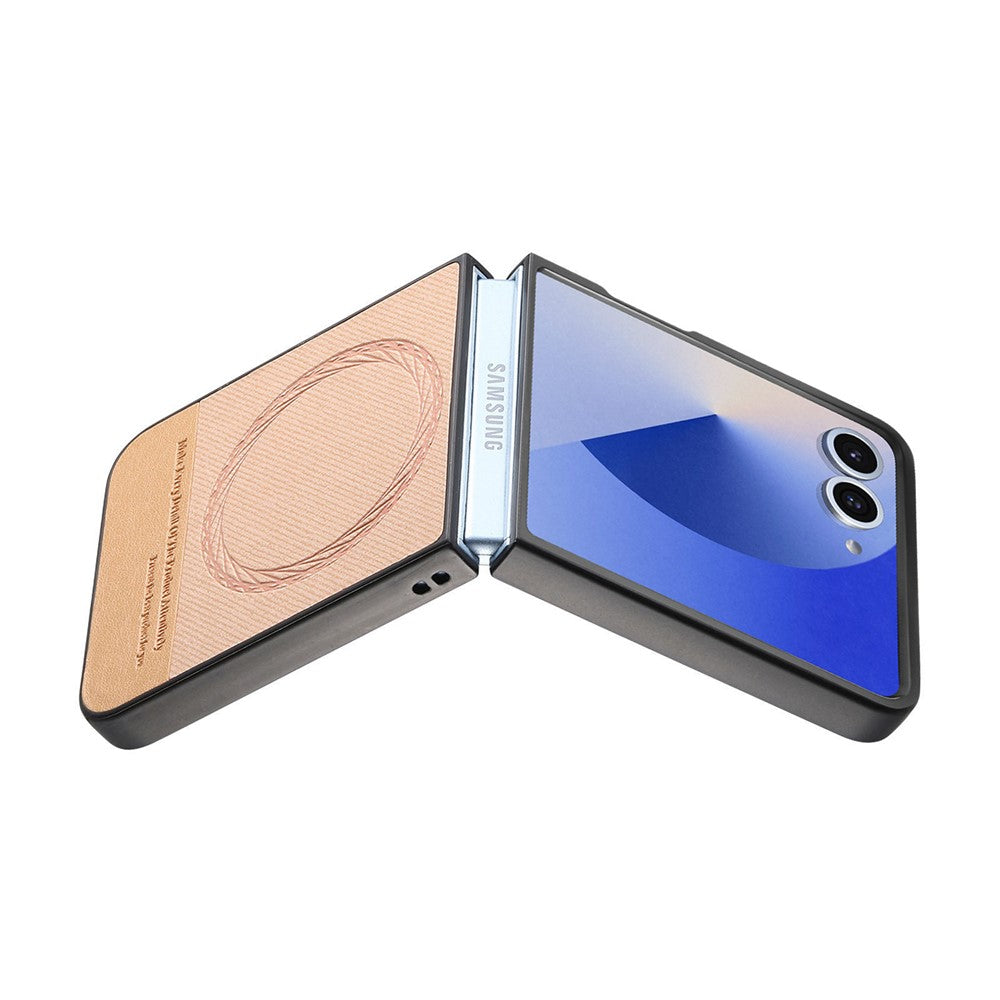 For Samsung Galaxy Z Flip7 5G Case Compatible with MagSafe Denim Texture Leather + PC Shockproof Phone Cover - Pink