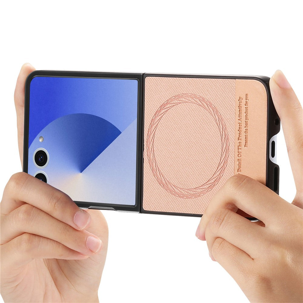 For Samsung Galaxy Z Flip7 5G Case Compatible with MagSafe Denim Texture Leather + PC Shockproof Phone Cover - Pink