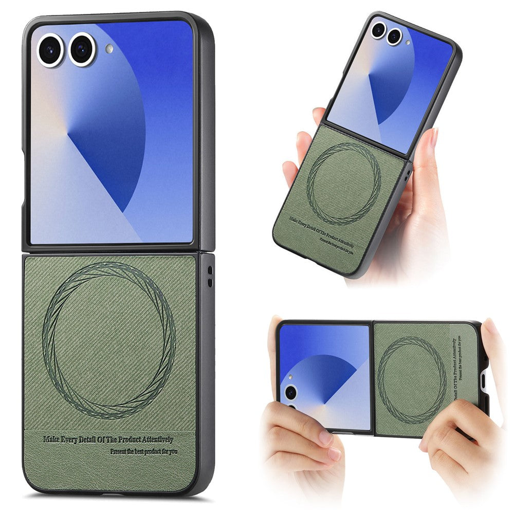 For Samsung Galaxy Z Flip7 5G Case Compatible with MagSafe Denim Texture Leather + PC Shockproof Phone Cover - Green