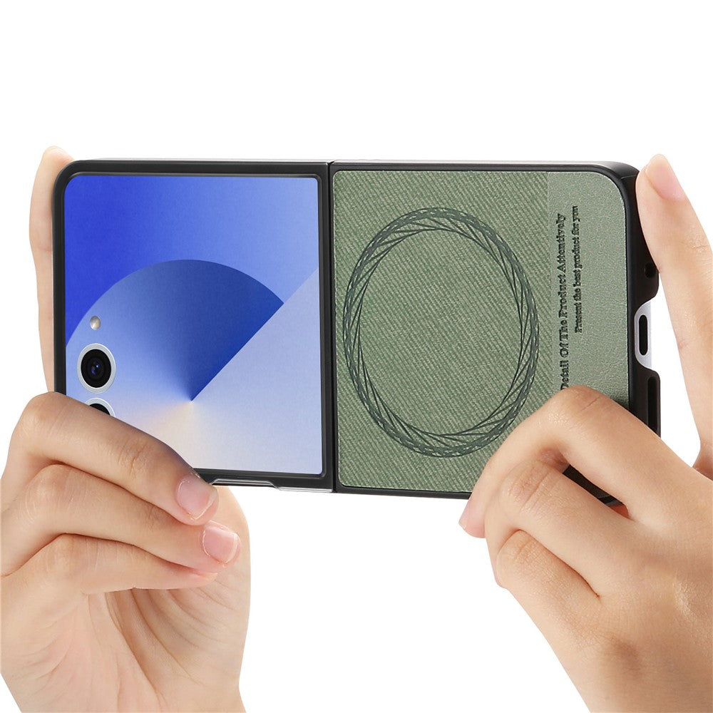 For Samsung Galaxy Z Flip7 5G Case Compatible with MagSafe Denim Texture Leather + PC Shockproof Phone Cover - Green