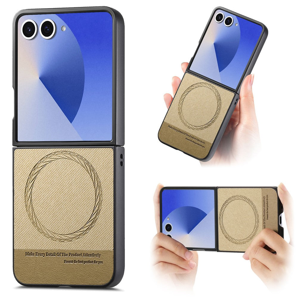 For Samsung Galaxy Z Flip7 5G Case Compatible with MagSafe Denim Texture Leather + PC Shockproof Phone Cover - Khaki