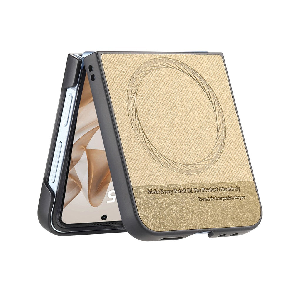 For Samsung Galaxy Z Flip7 5G Case Compatible with MagSafe Denim Texture Leather + PC Shockproof Phone Cover - Khaki
