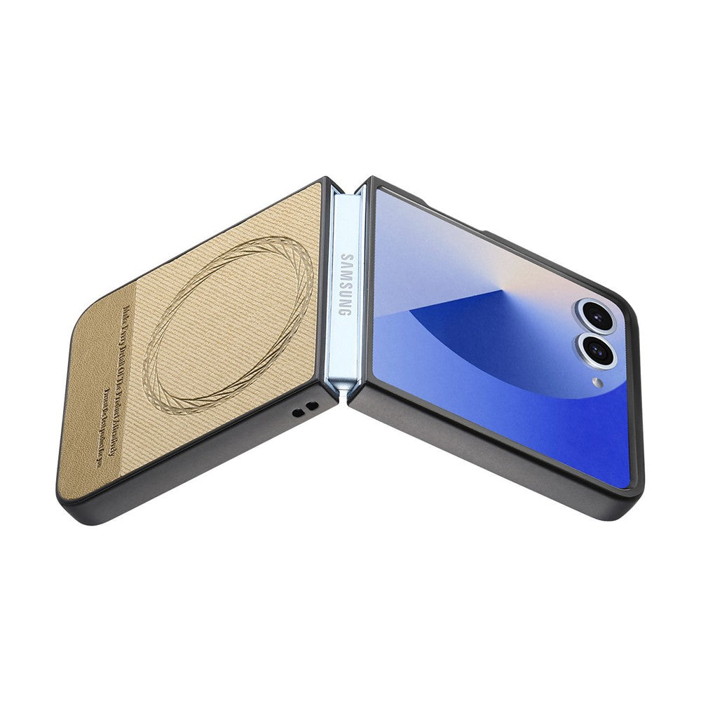 For Samsung Galaxy Z Flip7 5G Case Compatible with MagSafe Denim Texture Leather + PC Shockproof Phone Cover - Khaki