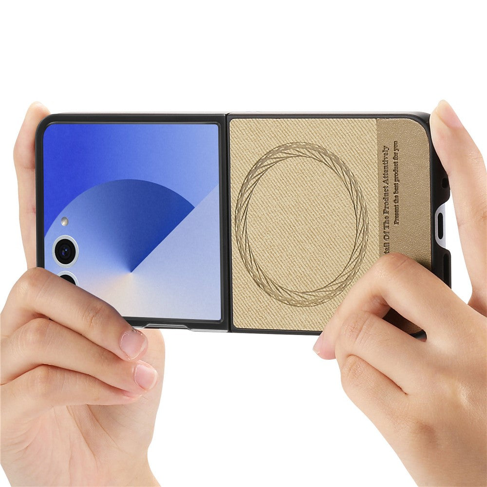 For Samsung Galaxy Z Flip7 5G Case Compatible with MagSafe Denim Texture Leather + PC Shockproof Phone Cover - Khaki