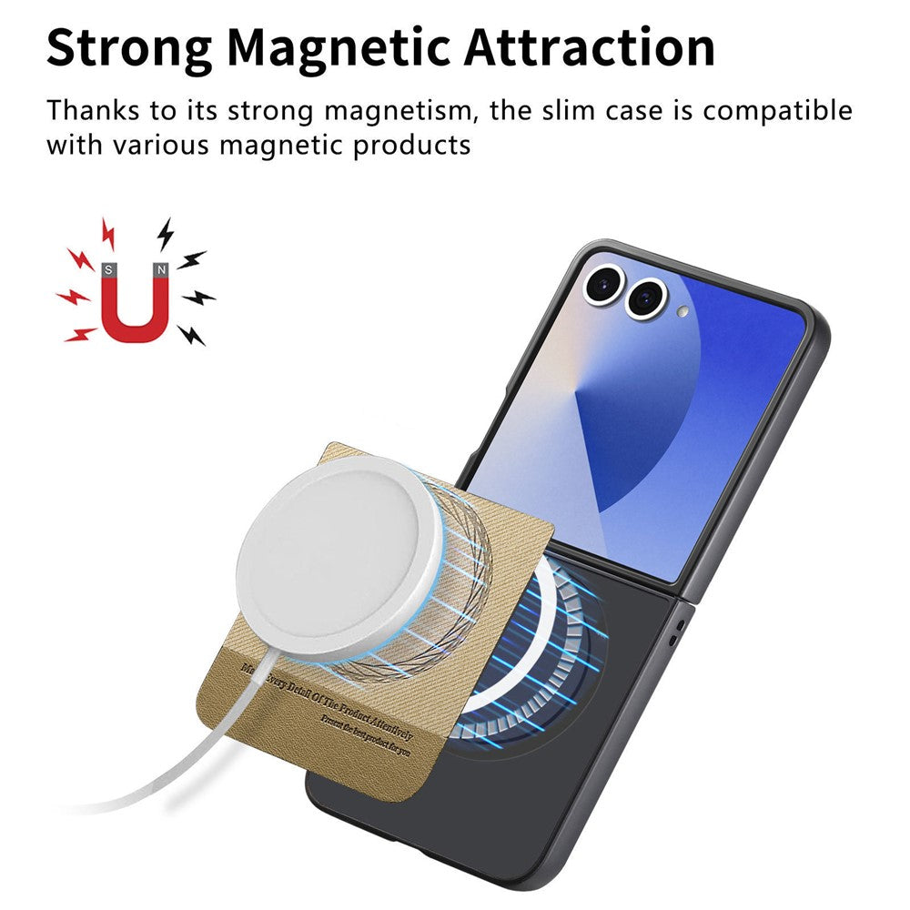 For Samsung Galaxy Z Flip7 5G Case Compatible with MagSafe Denim Texture Leather + PC Shockproof Phone Cover - Khaki