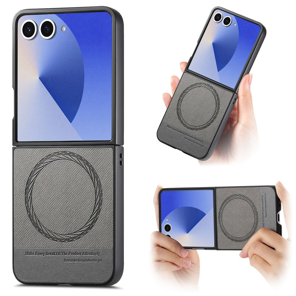 For Samsung Galaxy Z Flip7 5G Case Compatible with MagSafe Denim Texture Leather + PC Shockproof Phone Cover - Grey