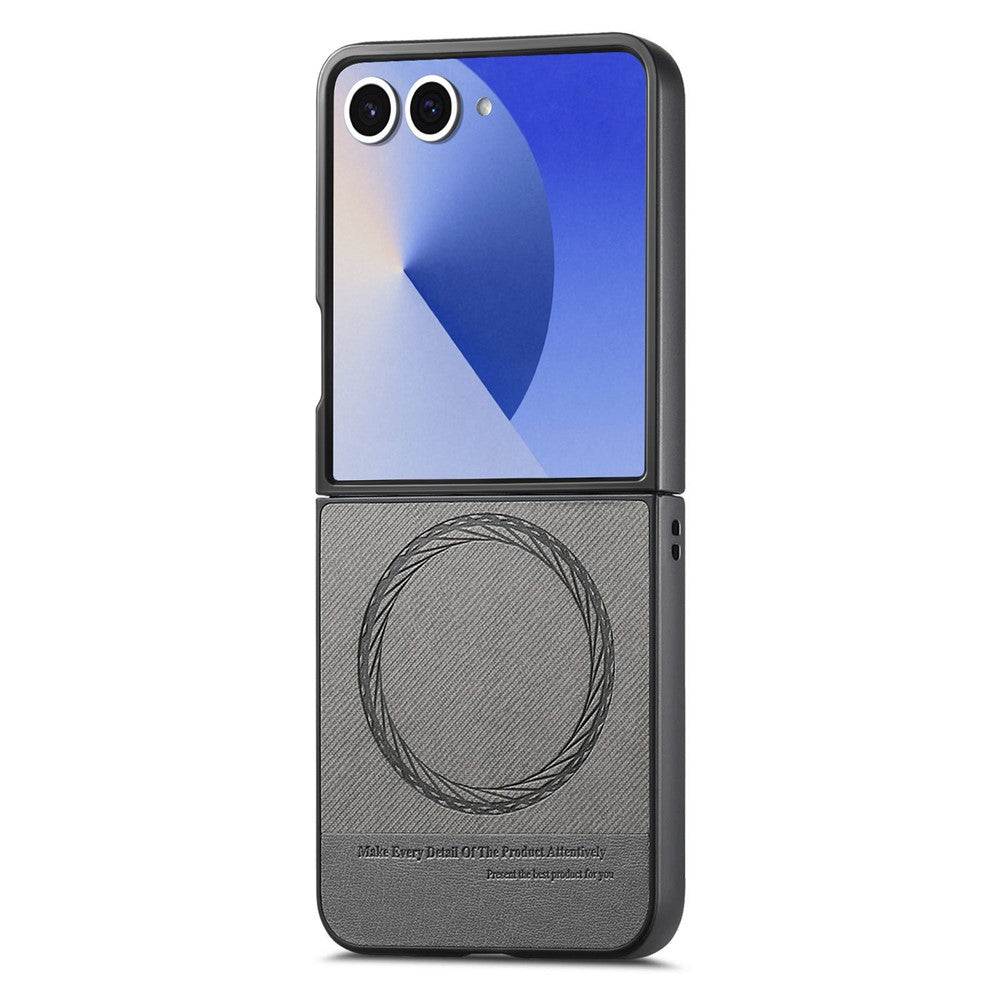 For Samsung Galaxy Z Flip7 5G Case Compatible with MagSafe Denim Texture Leather + PC Shockproof Phone Cover - Grey