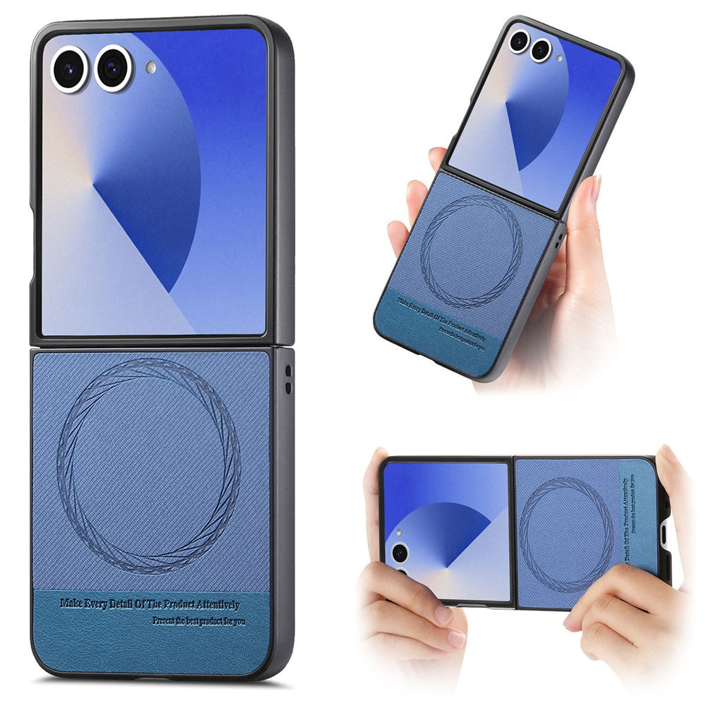 For Samsung Galaxy Z Flip7 5G Case Compatible with MagSafe Denim Texture Leather + PC Shockproof Phone Cover - Blue