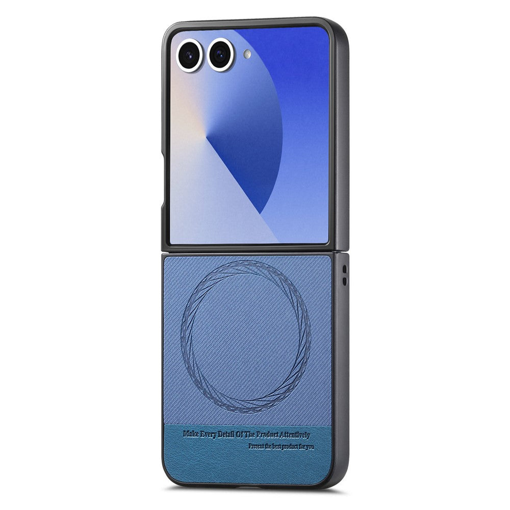 For Samsung Galaxy Z Flip7 5G Case Compatible with MagSafe Denim Texture Leather + PC Shockproof Phone Cover - Blue