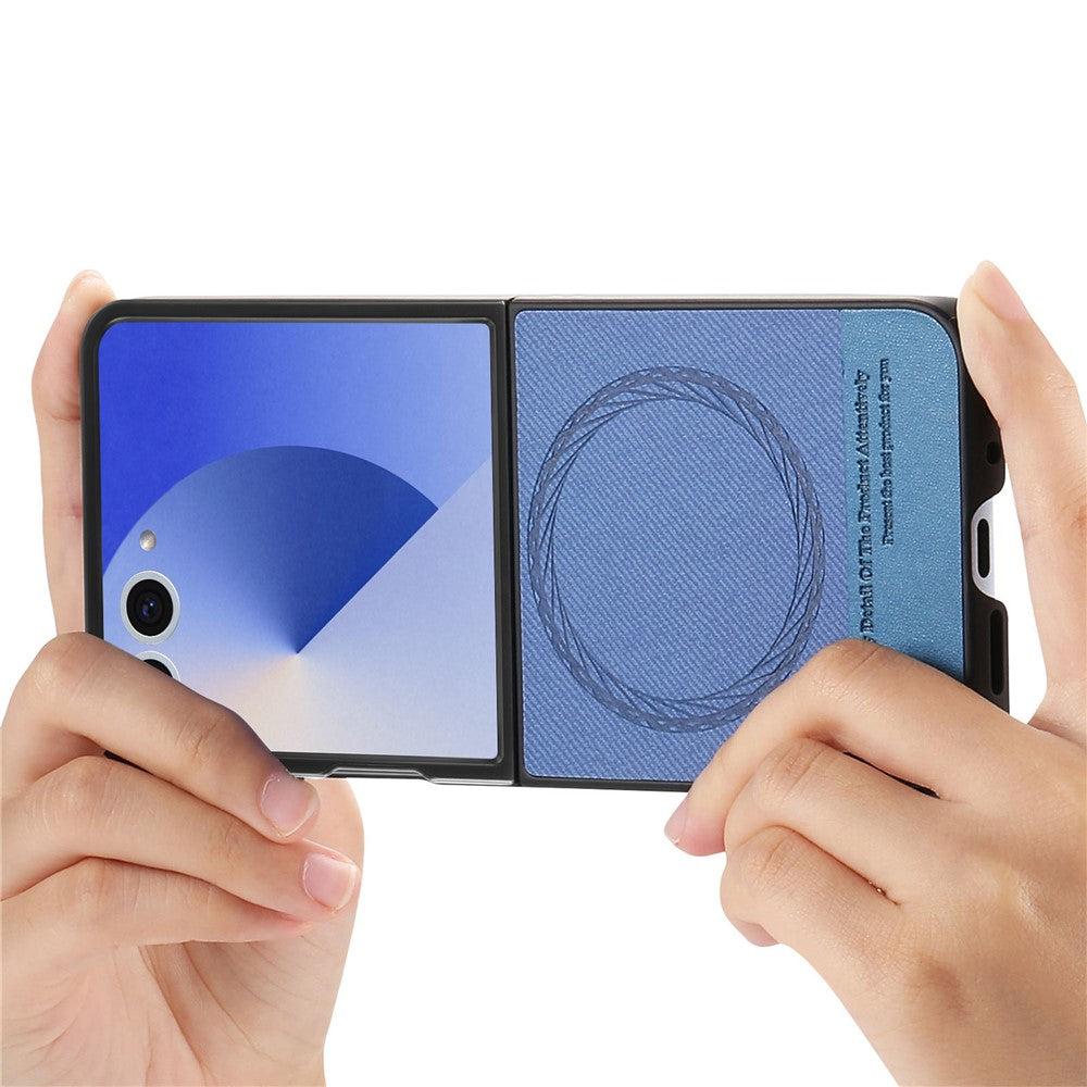 For Samsung Galaxy Z Flip7 5G Case Compatible with MagSafe Denim Texture Leather + PC Shockproof Phone Cover - Blue