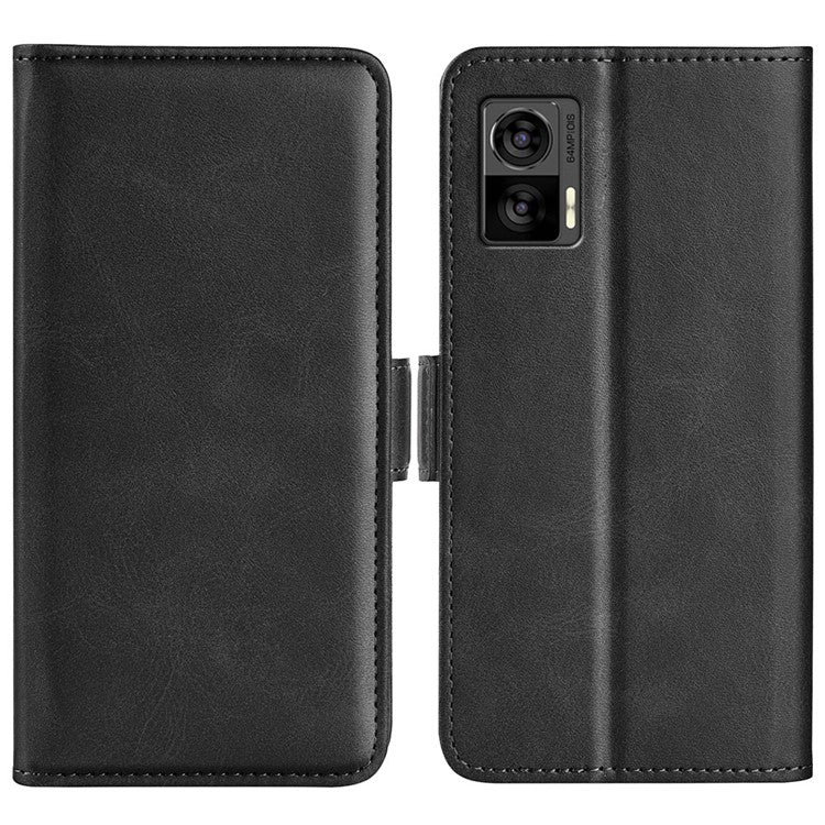 For Motorola Edge 30 Neo 5G / Edge 30 Lite Calf Texture PU Leather Phone Case Stand Function Flip Wallet Cover with Dual Magnetic Clasp - Black