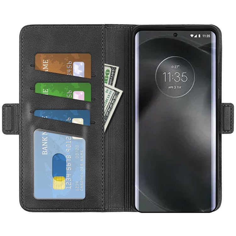 For Motorola Edge 30 Neo 5G / Edge 30 Lite Calf Texture PU Leather Phone Case Stand Function Flip Wallet Cover with Dual Magnetic Clasp - Black